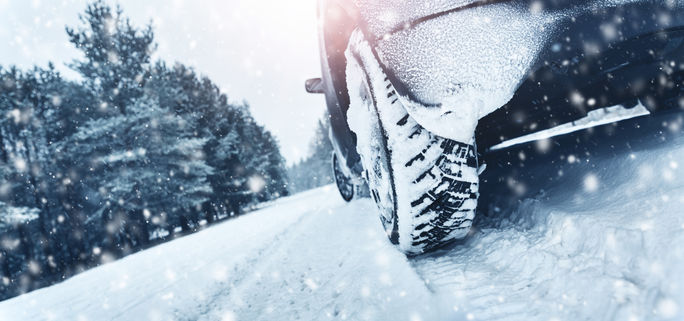 tires, car, snow, snowfall, snowstorm, trees, mountains road