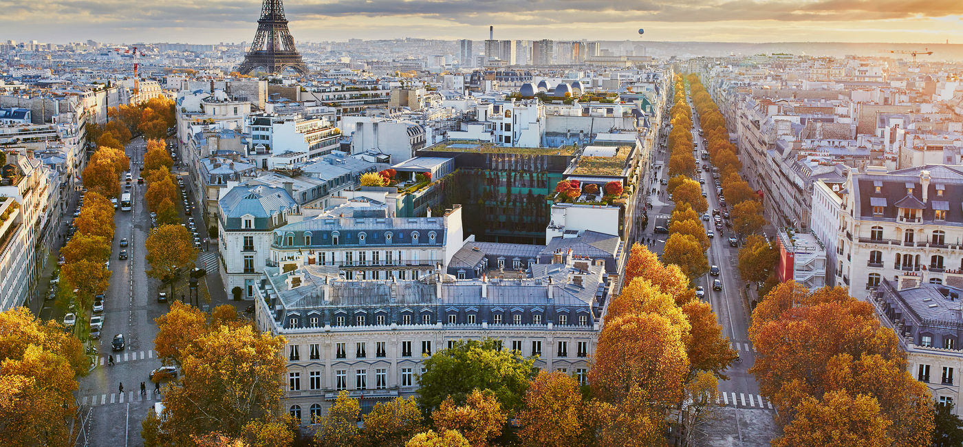 Image: Aerial panoramic cityscape view of Paris, France with the Eiffel tower on a fall day. (encrier / iStock / Getty Images Plus)